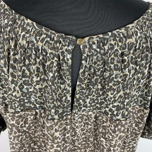 Ann Taylor LOFT S Animal Print Top Elastic Sleeves And Hem Keyhole Back - Picture 7 of 12